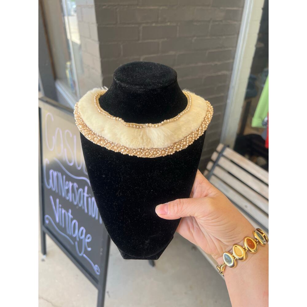 Vintage 50s art deco fur beaded collar necklace